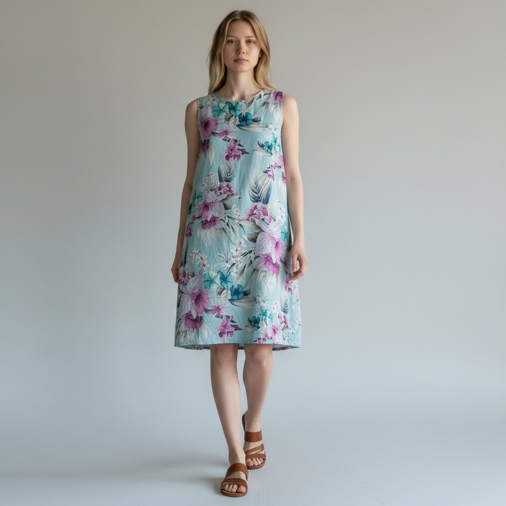 Tommy Bahama 100 Linen Resort Nautical Preppy Tropical Dress XL Blue Pink Pocket
